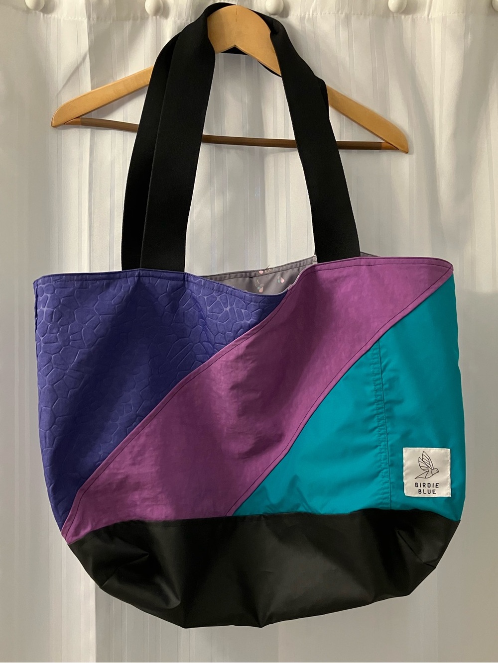 BirdieBlue “The Carry All” Colorblock Tote Bag in Purple, Teal & Black